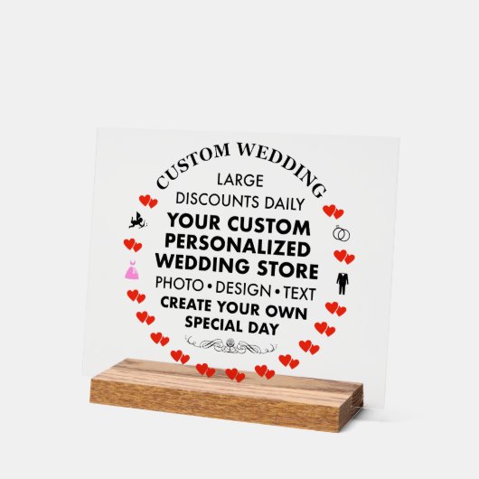 Custom Wedding Sign 8" x 10" Acryl & Holz Stand Acrylschild (Winkel)