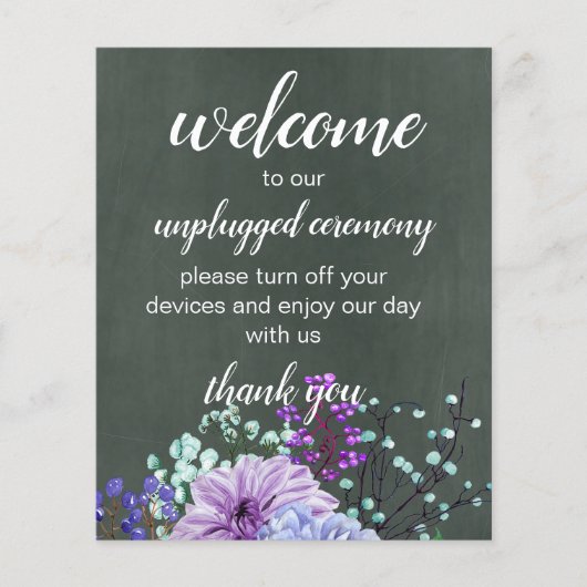 Custom Wedding Signs Chalkboard Lila Minze Floral (Vorderseite)