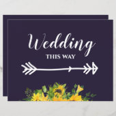 Custom Wedding Signs Navy Blue Yellow Sunflowers (Vorne/Hinten)