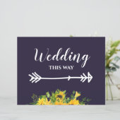 Custom Wedding Signs Navy Blue Yellow Sunflowers (Stehend Vorderseite)