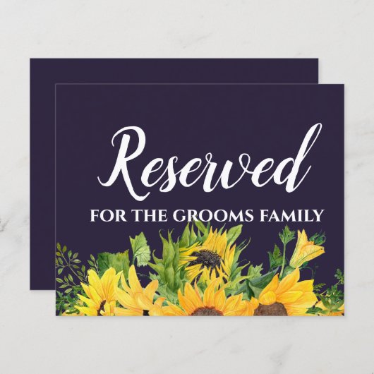 Custom Wedding Signs Navy Blue Yellow Sunflowers (Vorne/Hinten)