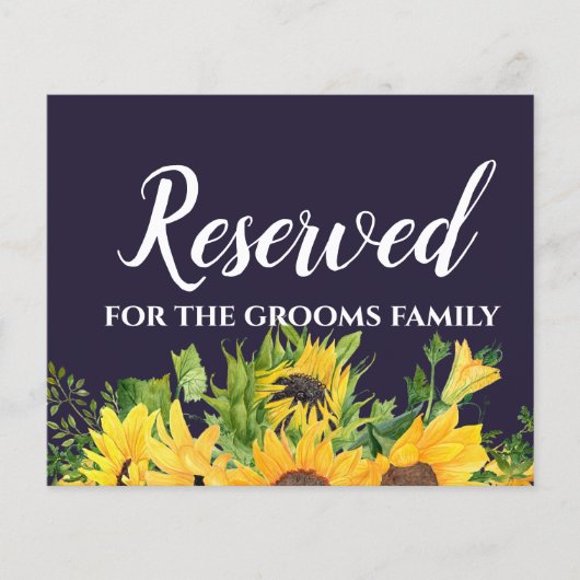 Custom Wedding Signs Navy Blue Yellow Sunflowers (Vorderseite)