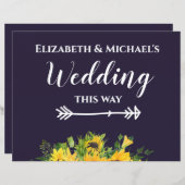Custom Wedding Signs Navy Blue Yellow Sunflowers (Vorne/Hinten)