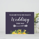 Custom Wedding Signs Navy Blue Yellow Sunflowers (Stehend Vorderseite)