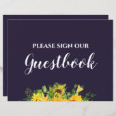 Custom Wedding Signs Navy Blue Yellow Sunflowers (Vorne/Hinten)