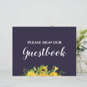 Custom Wedding Signs Navy Blue Yellow Sunflowers (Stehend Vorderseite)