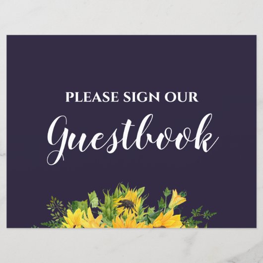 Custom Wedding Signs Navy Blue Yellow Sunflowers (Vorderseite)