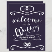 Custom Wedding Signs Navy Blue Yellow Sunflowers (Vorne/Hinten)