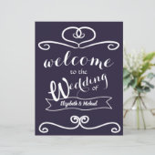 Custom Wedding Signs Navy Blue Yellow Sunflowers (Stehend Vorderseite)