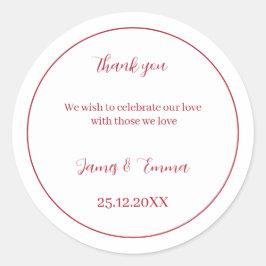 Custom Wedding Simple Red Runder Aufkleber