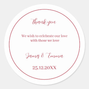 Custom Wedding Simple Red Runder Aufkleber