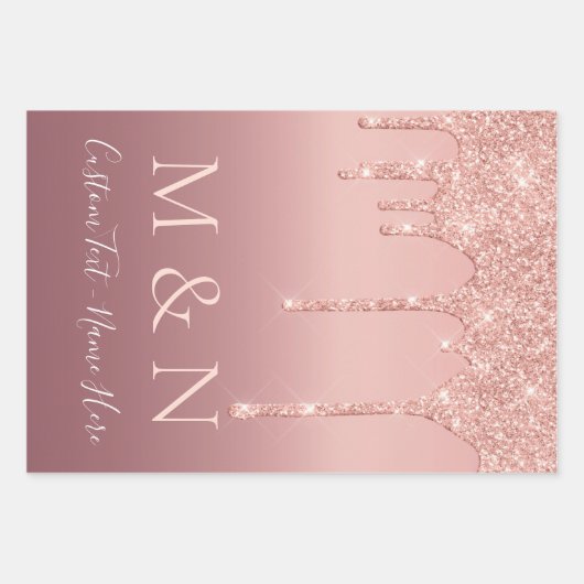 Custom Wedding Text Rose Gold Blush Sparkle Geschenkpapier Set (Vorderseite 2)