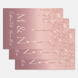 Custom Wedding Text Rose Gold Blush Sparkle Geschenkpapier Set