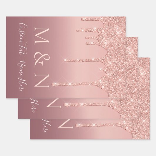 Custom Wedding Text Rose Gold Blush Sparkle Geschenkpapier Set (Set)