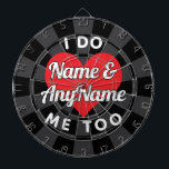 Custom Wedding Text White Black Charcoal Red Heart Dartscheibe<br><div class="desc">Benutzerdefinierter Text, den ich tue, um White Text editierbare Namen mit Red Heart auf schwarz und kohlefarbenen Dartboard hochzimmern. Persönlich für eine Hochzeitsfeier, um sich zu erinnern und als liebevolle Erinnerung zu schätzen!</div>
