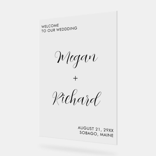 Custom Wedding Welcome Modern Wedding Eintritt Acrylschild (Winkel)