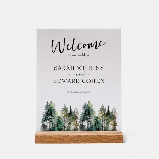 Custom Wedding Welcome Sign Rustikaler Wald Acrylschild (Vorderseite)