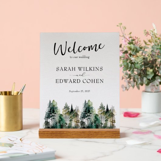 Custom Wedding Welcome Sign Rustikaler Wald Acrylschild (Hochzeit)