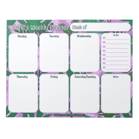 Custom Weekly Planner | Jungle Blätter Muster Notizblock (Vorderseite)