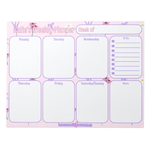 Custom Weekly Planner | Muster für Wildblumen und Notizblock (Vorderseite)