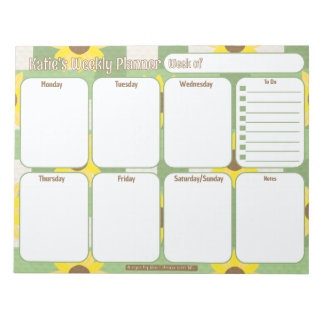 Custom Weekly Planner | Sonnenblumenmuster Kariert Notizblock