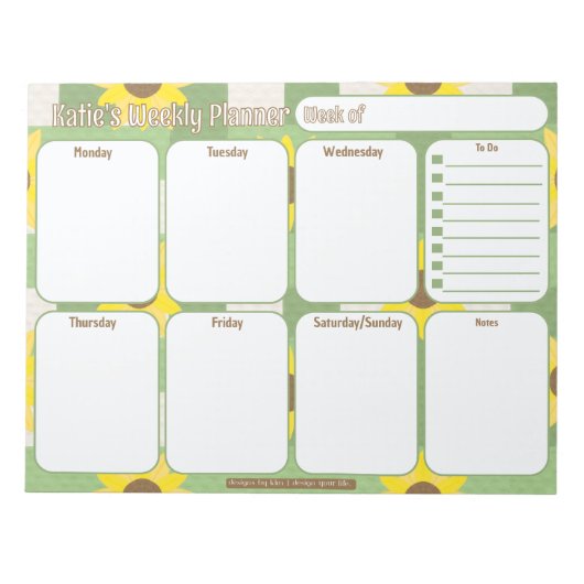 Custom Weekly Planner | Sonnenblumenmuster Kariert Notizblock (Vorderseite)