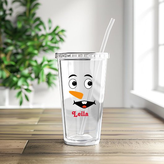Custom Weihnachten Name & Snowman Face Acrylic Acryltrinkbecher