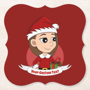 Custom Weihnachts Girl Cartoon Paper Untersetzer