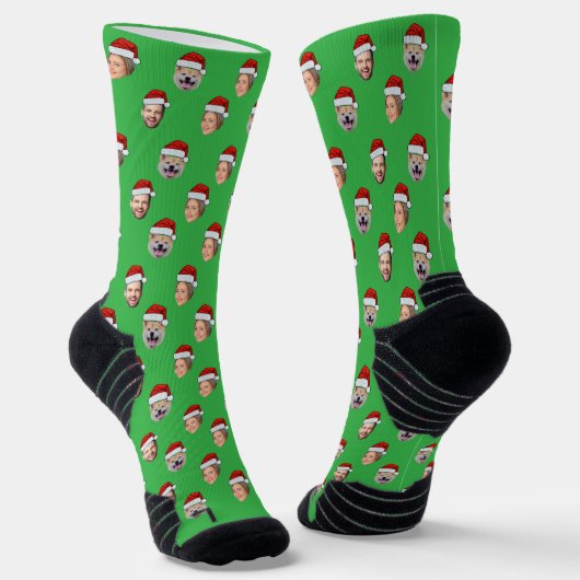Custom Weihnachtsmannmütze Face Family 3 Fotos Wei Socken (Gewinkelt)
