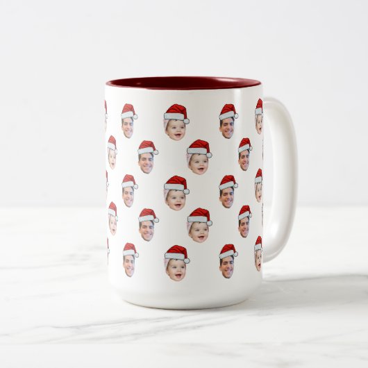 Custom Weihnachtsmannmütze Face Weihnachtsgeschenk Zweifarbige Tasse (VorderseiteRechts)