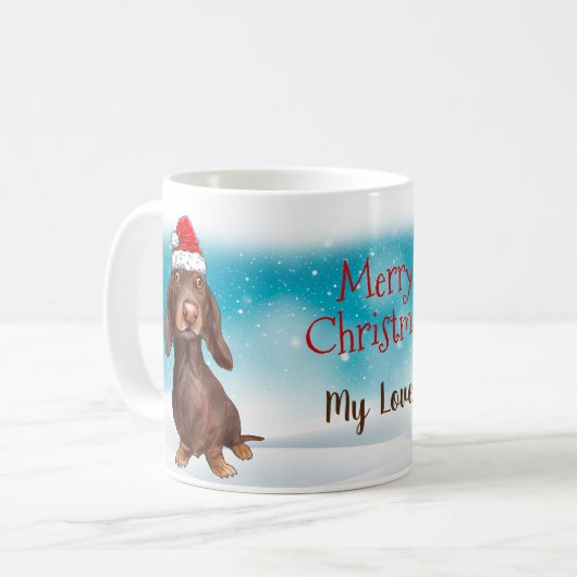 Custom Weihnachtsmannmütze Frohe Weihnachts-Dackel Kaffeetasse (Vorderseite Links)