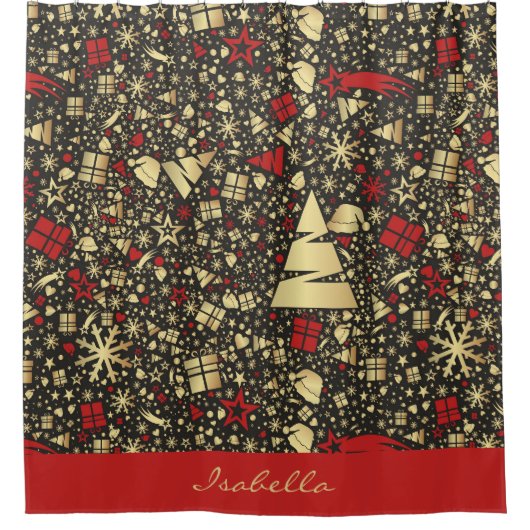 Custom Weihnachtsmannmütze Snowflakes Stars Weihna Duschvorhang (Vorderseite)