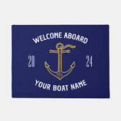Custom Welcome an Bord Name Navy Blue Gold Fußmatte (Vorderseite)