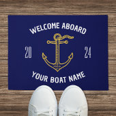 Custom Welcome an Bord Name Navy Blue Gold Fußmatte