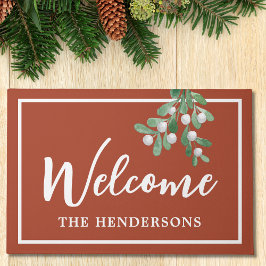 Custom Welcome Mistletoe Rust Holiday Christmas Do Fußmatte