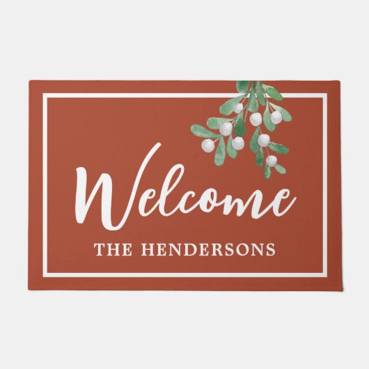 Custom Welcome Mistletoe Rust Holiday Christmas Do Fußmatte (Vorderseite)