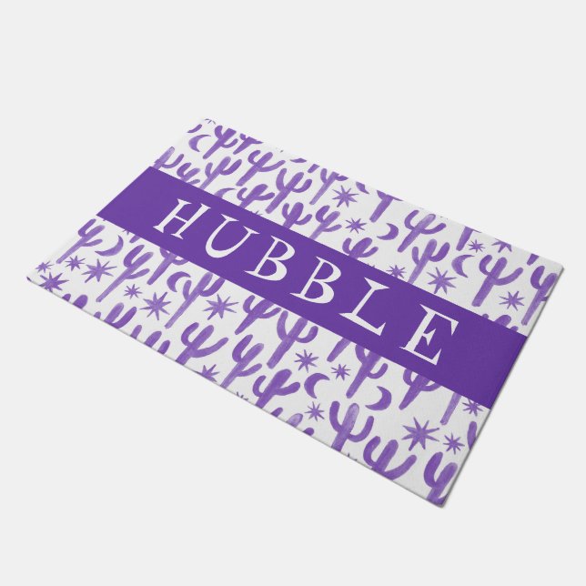 Custom WELCOME Night Desert Saguaro Cactus Fußmatte (Schrägansicht)