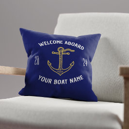 Custom Welcome on Board Name Navy Blue & Gold Kissen