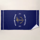 Custom Welcome on Board Name Navy Blue & Gold Strandtuch (Vorderseite)