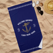Custom Welcome on Board Name Navy Blue & Gold Strandtuch