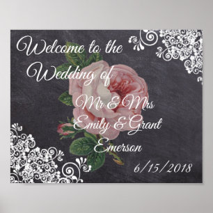 Custom Welcome to the Wedding of Chalkboard Rose Poster