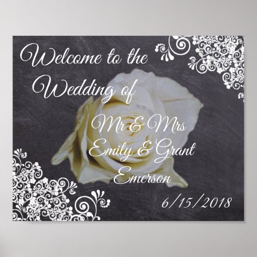 Custom Welcome to the Wedding of Chalkboard Rose Poster (Vorne)