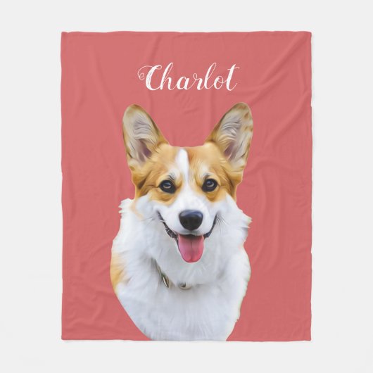 Custom Welsh Corgi Dog Personalisiert Zeichnend Fleecedecke (Vorderseite)