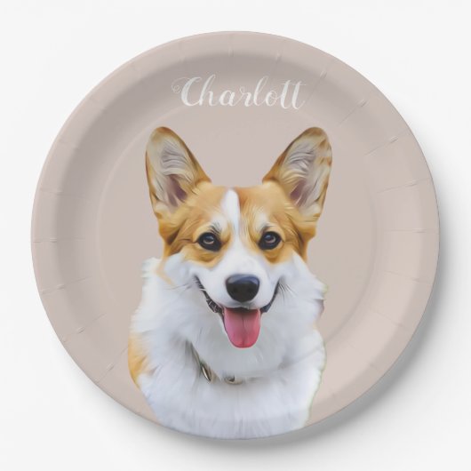 Custom Welsh Corgi Dog Personalisiert Zeichnend Pappteller (Vorderseite)