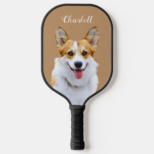 Custom Welsh Corgi Dog Personalisiert Zeichnend Pickleball Schläger (Vorderseite)