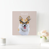 Custom Welsh Corgi Dog Personalisiert Zeichnend Quadratische Wanduhr (Zuhause)
