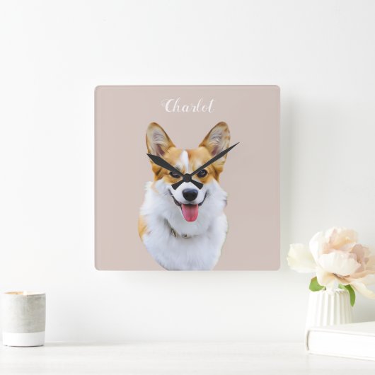 Custom Welsh Corgi Dog Personalisiert Zeichnend Quadratische Wanduhr (Zuhause)
