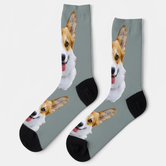 Custom Welsh Corgi Dog Personalisiert Zeichnend Socken (Linkes Detail)