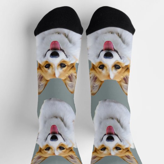Custom Welsh Corgi Dog Personalisiert Zeichnend Socken (Oben)