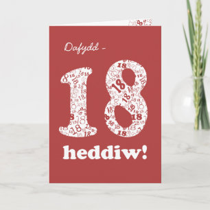 Custom Welsh Red White Numbers 18. Geburtstag Card Karte